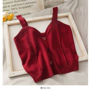 NEW Lemongrass  Heart Button Cropped Knit Camisole‎ Size OS Color Red Wine